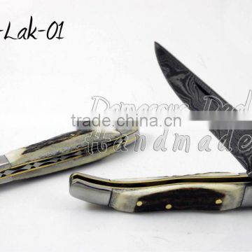 Damascus Steel Laguiole Knife Stag Handle 10cm, 12cm