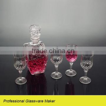 new design 5pcs glass wine set with goblet diamond decorative
