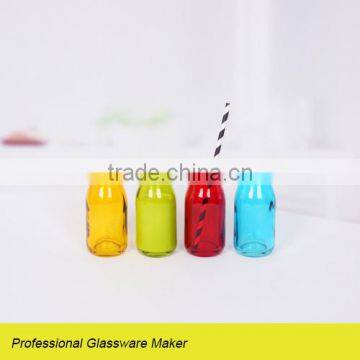 hot sale 4pcs colored glass milk bottle with straw