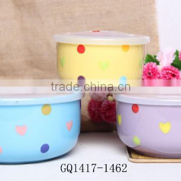 Reusable cute color ceramic fresh bowl ceramic bowl with lid for sale