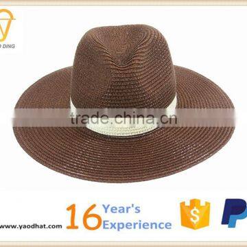 new cheap fashion wholesale ribbon striped dark brown paper panama custom partyhot uniex straw hat