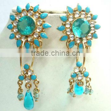 Bollywood turquoise enamel kundan dangle earring