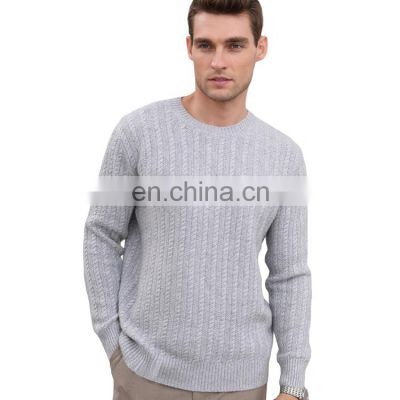 Men Crew Neck Cable Knit Jacquard Wool Sweater
