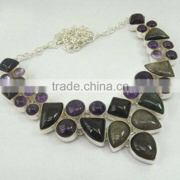 Amethyst, Jasper Necklace plated 925 Sterling Silver 83 Gms 18-20 Inches