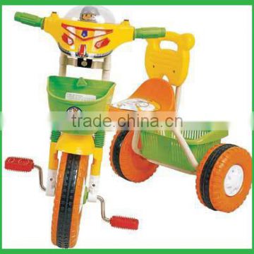 It is a plastic baby trike with bright colorful,EV wheels and good looking head shape