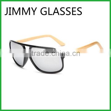 JMP624 Woman Fashion Silver Mirror Plastic PC Frame Bamboo/Wooden Arm Sunglasses