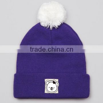 100% Acrylic Knitted Beanie Hat With Embroidery Labels WInter Beanie Caps And Hats