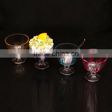 hot sale 4pcs hand painted embossing glass ice creeam bowl