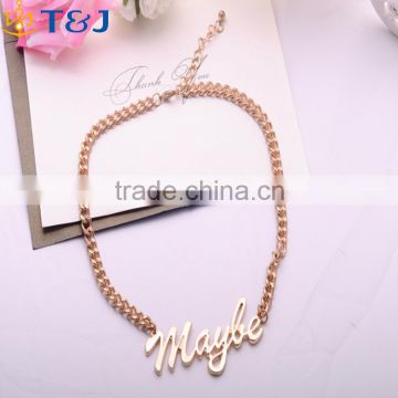 >>>2016 hot sale fashion Korean style women men alloy gold plated letters maybe pendant necklace/