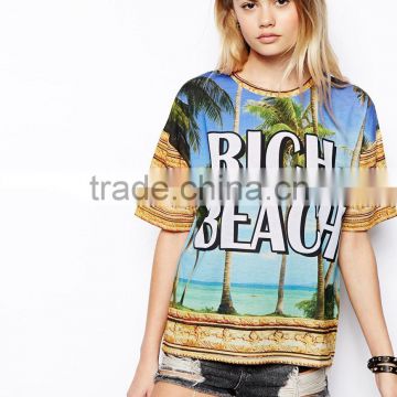 China Wholesale Boat Neckline polyester lady's t-shirt Sublimation T Shirt