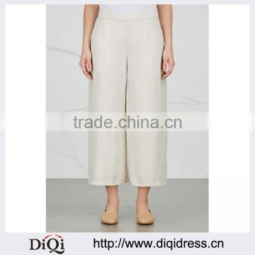 Wholesale Women Apparel Side Pockets Elastic Waist Wide-leg Silk Georgette Trousers(DQE0370P)