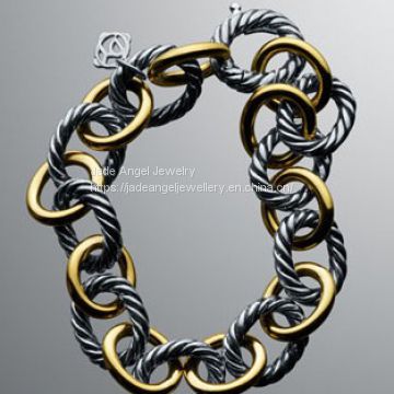 DY Inspired 925 Sterling Silver Gold Two Tone Oval Link Chain Bracelet