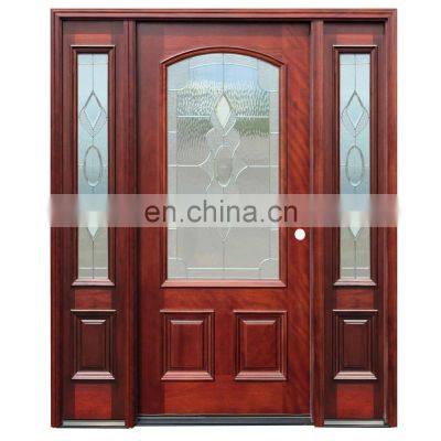 Villa entrance teak wood main double door design with glass