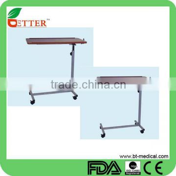 adjustable hospital over bed table with castors