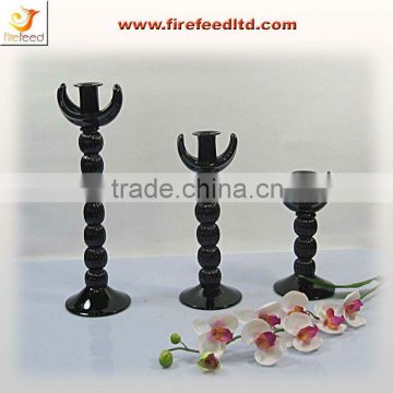 Black Horn-Shaped Hand made Glass Candle Holder