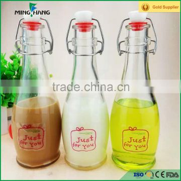 350ml clear glass juice bottle,juice glass bottle with swing top