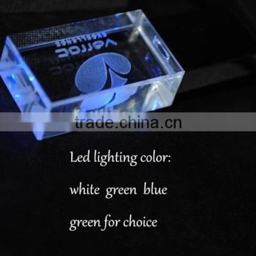 Crystal USB Flash drive with laser engraving Led lighting logo for promotion