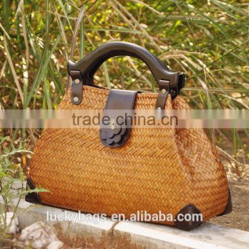 2016 New Fashion Cheap Straw Bamboo Handle Beach Bag Summer beach bags