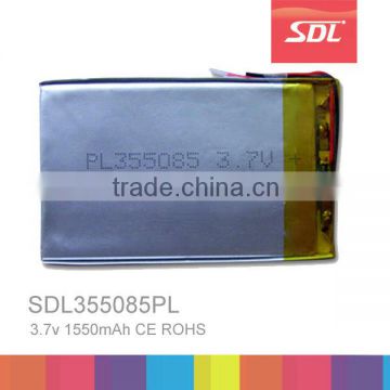 SDL lipo battery 355085PL 3.7V 1550mAH lithium ion polymer battery