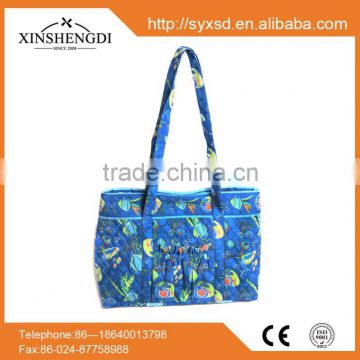 Best seller cotton floral quilted textile printing zipper yiwu ladies handbags manufacturers