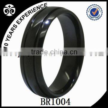 Black titanium ring with grooved and high polished finish