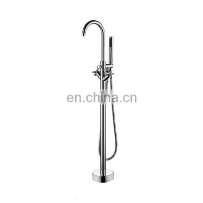 Brushed Nickel Thermostatic Floor Mounted Handheld Shower Bathtub Faucet