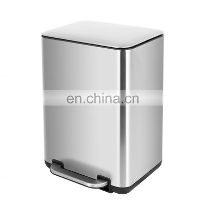 Modern luxury design stainless steel 12L soft close pedal waste bins rectangular pedal dustbin home kitchen large trash can