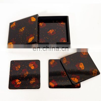 Vietnam Best Price Pressed flower wooden lacquer coaster set Custom Design Drink Cup Coaster Set For Table Decor Wholesale