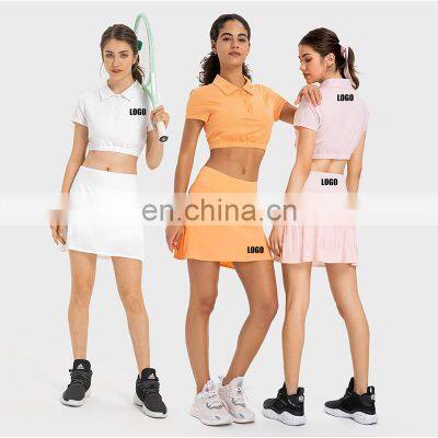 Trendy Selling Pleated Mini Skirt Crop Top Shirt 2 Piece Sports Tennis Golf Yoga Suit Set Women Outdoor Fitness Running Wear