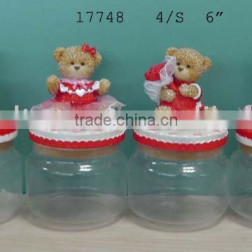 6" Polyresin Valentine bear w/glass jar