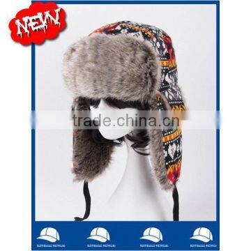 In stock new product china manufacturer OEM CUSTOM LOGO winter women fur Jacquard bomber russian hat and cap