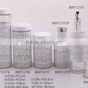 7pcs glass storage jar with new metal coating