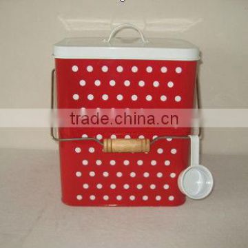 metal Laundry powder storage box with wire handle wooden block