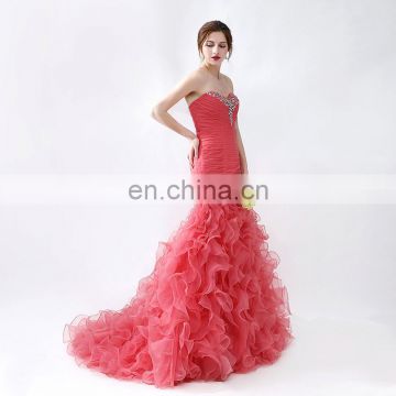 High Quality Custom Made Sweetheart Appliqued Sweep Train Sequins Sleeveless Lace-up Beaded Organza Backless Women Prom Dress