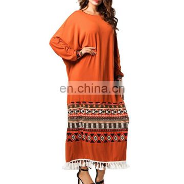 TWOTWINSTYLE Dress Female Print Hit Color O Neck Lantern Sleeve Plus Size Loose Casual Maxi Dresses Women