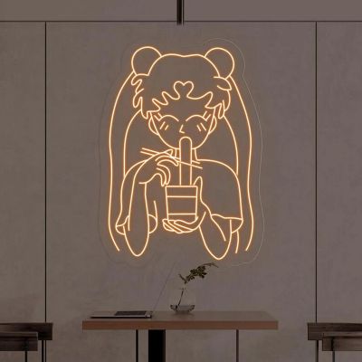 Pretty Girl Pattern Acrylic Neon Sign Anime LED Night Light Sign Wall Decor Bedroom Game Room Gift