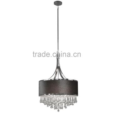 Indoor modern 16" grey velvet fabric crystal chandelier in chrome finish for hotel with E26
