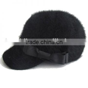 winnter angora women's visor cap with black bow