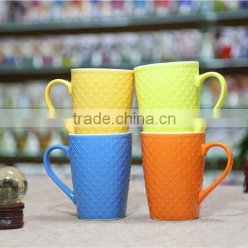 color glaze embossed stadium cheap travel mugs with handle