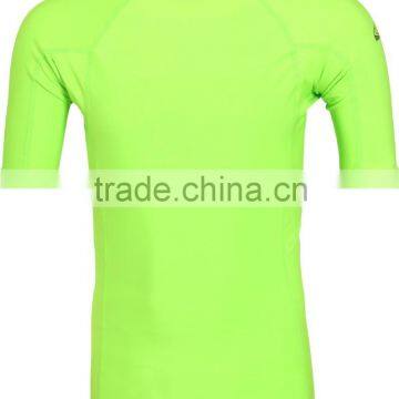 92% Polyester 8% Spandex (Lycra) Short Sleeves Plain Lime Color Compression Shirt / Rash Guard with Print at Back