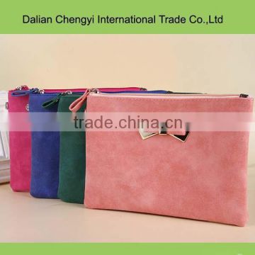 Popular wholesale cute bowknot colorful pu cosmetic bag