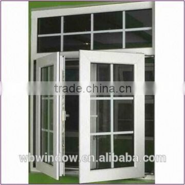 Cheap house PVC casement window grill design/ Double panel Casement Window
