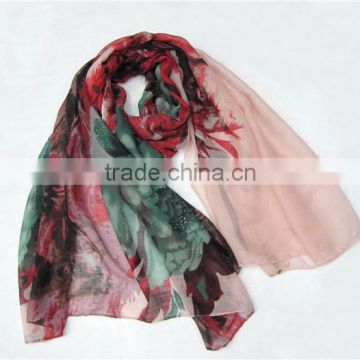 Cheap custom made multicolor printed polyester scarf for women