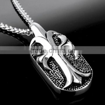 Fashion unisex's black silver tone stainless steel cross dog tag pendant
