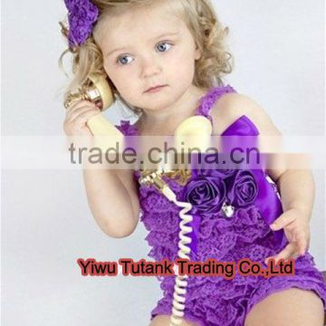 wholesale kids solid color purple lace rompers
