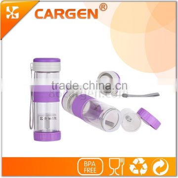 Portable handle double wall glass tea infuser water bottle