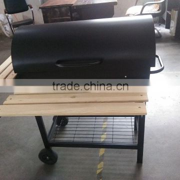 Barrel trolley charcoal bbq grill with side table