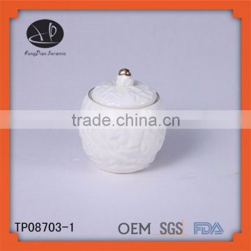 Embossed white ceramic wholesale jars/candle jars wholesale/kitchen storage