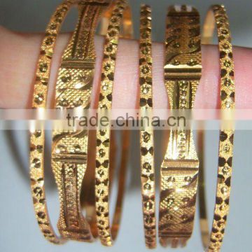 Set of 6 GOLD PLATED INDIAN BRACELET BANGLES KADA #D23