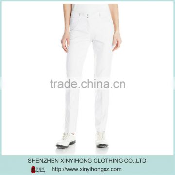 Wholesale top quality 100% Polyester women's white color golf pants /golf trousers